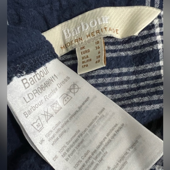 Barbour Renfew dress US 6 blue/white plaid 100% cotton A-line casual 3/4 slv - Picture 7 of 8